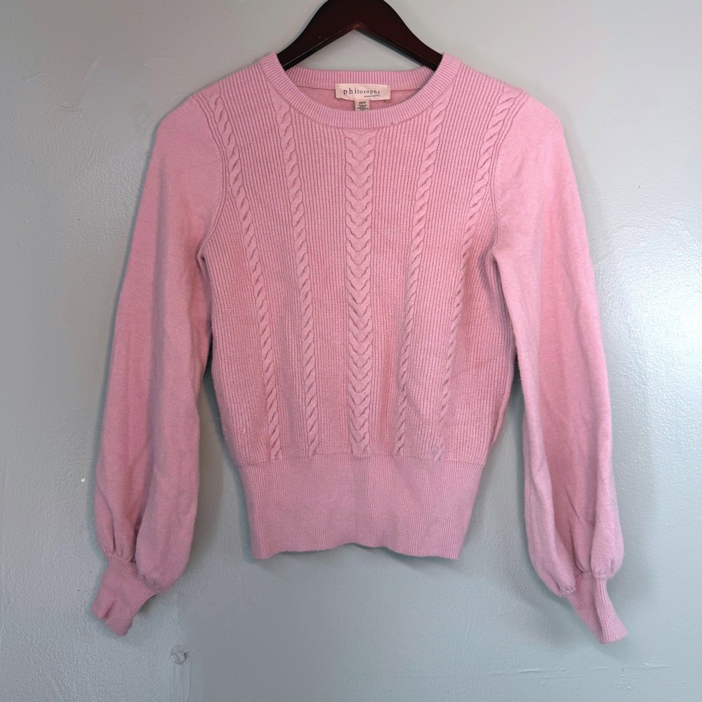 Philosophy Republic Clothing Pink Cable Knit Puff Sleeve Sweater XS